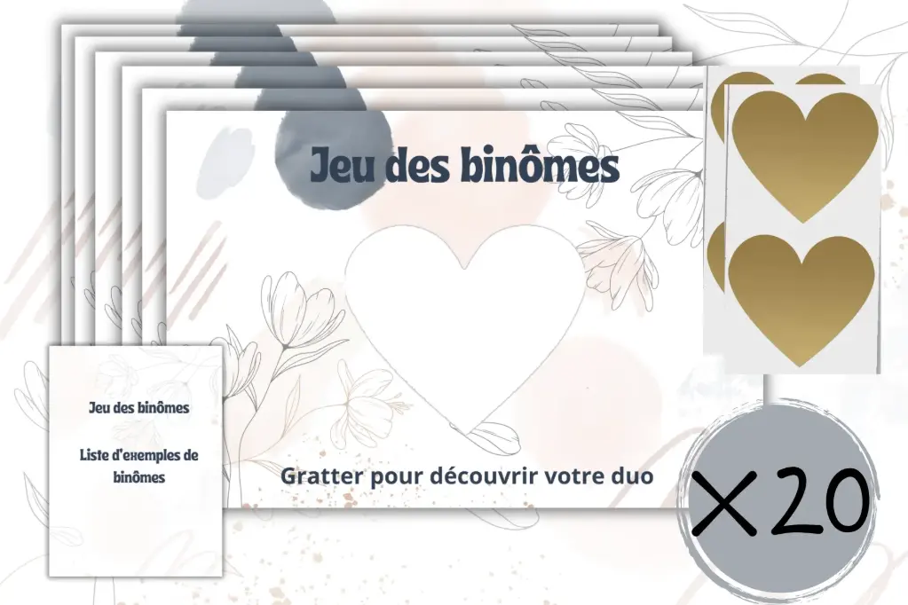 Jeu des Binômes cœur à gratter